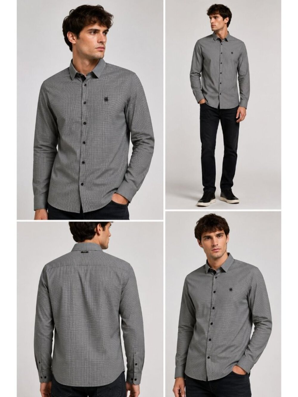G-Star Raw Mens Micro Check Button Down Shirt Black & White Large